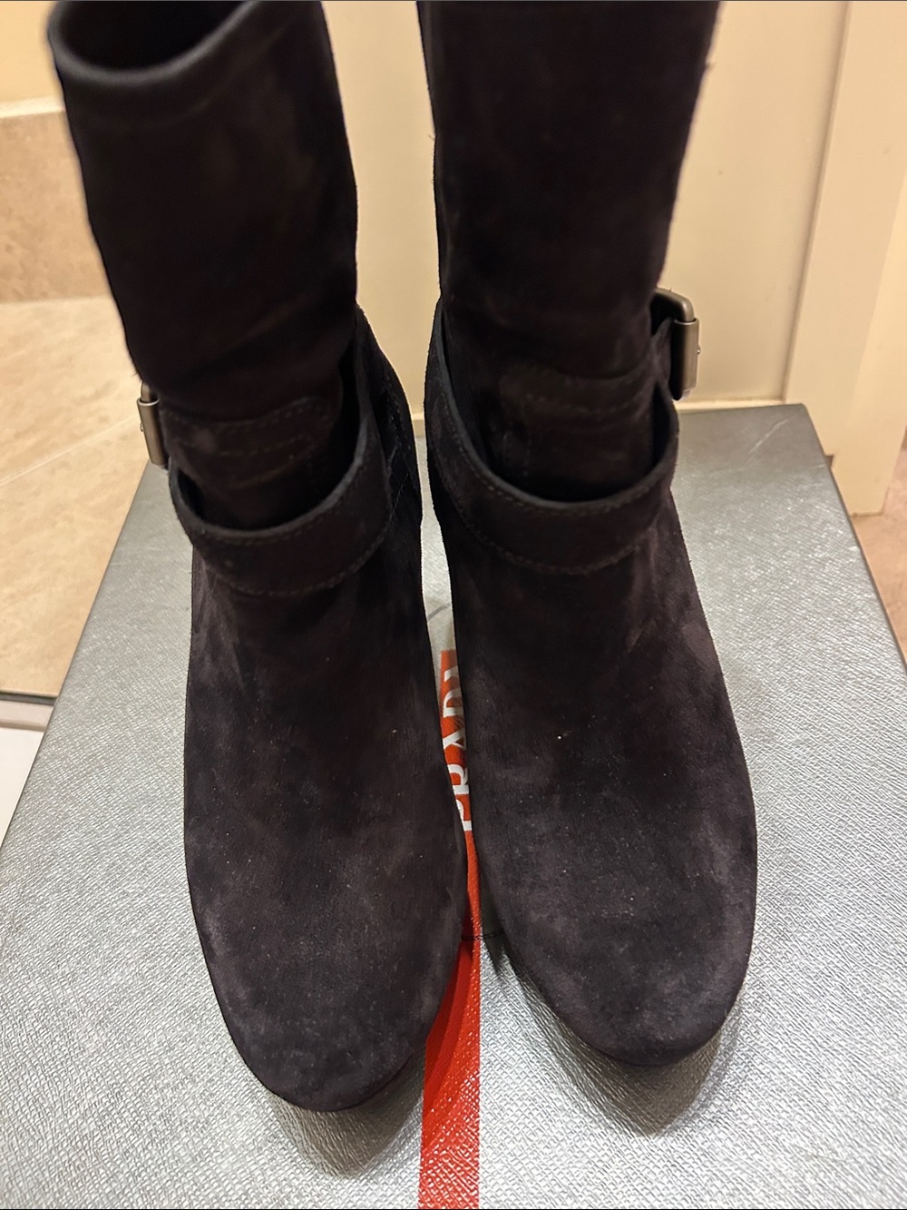 Prada Black Suede-Look Wedge Boots